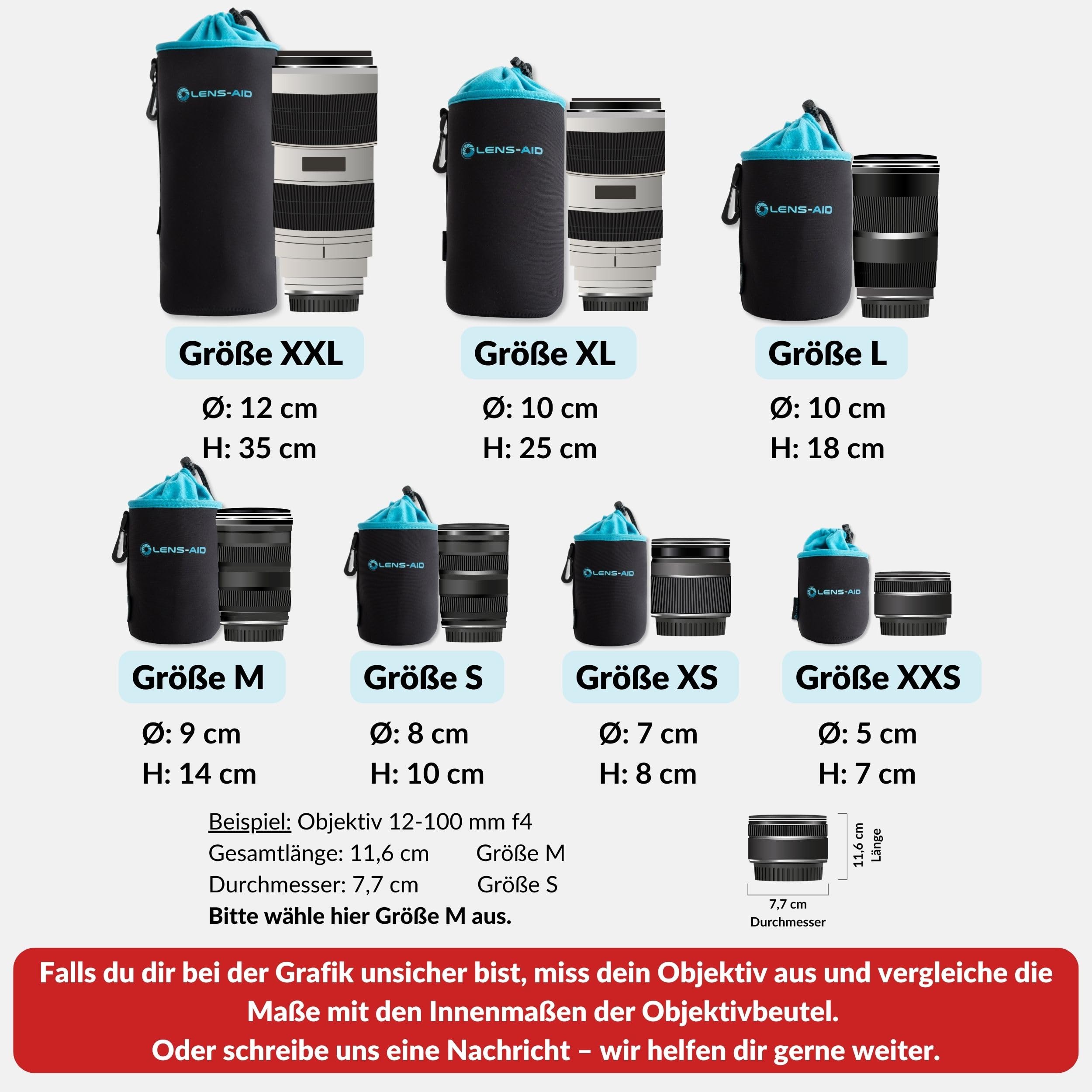 LENS-AID Neopren Objektivbeutel mit Fleece-Fütterung als Set oder einzeln Objektivtasche BZW. Köcher als Schutz für Objektiv, Blitz, Monitor, Kamera-Zubehör - XXS 4