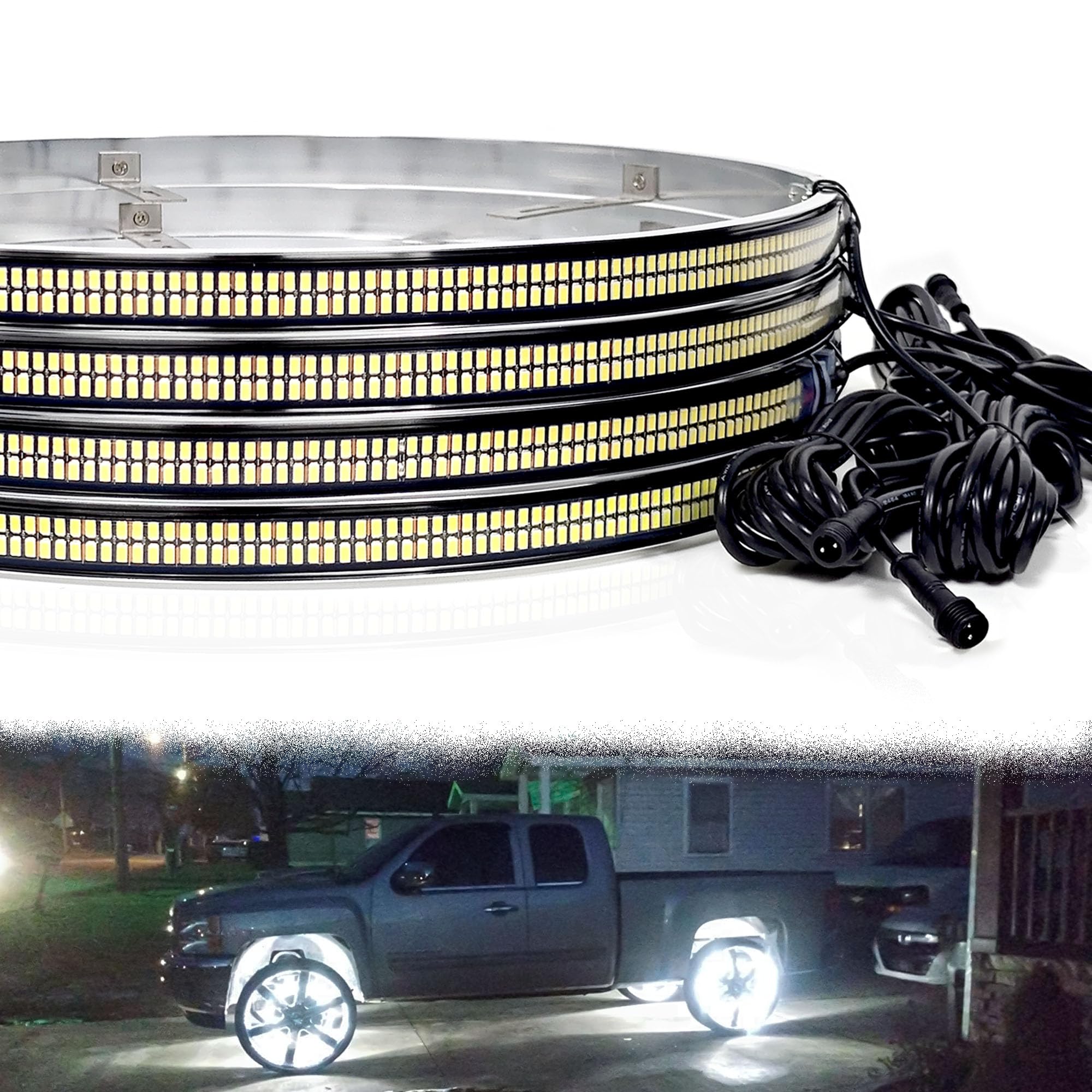 Photo 1 of 17" Dual Row Super Bright Pure White LED Truck Wheel Lights with APP & RF Remote Control, IP68 Waterproof Wheel Rim Light Kit for Trucks, SUVs, Pickups, Cars, Campers