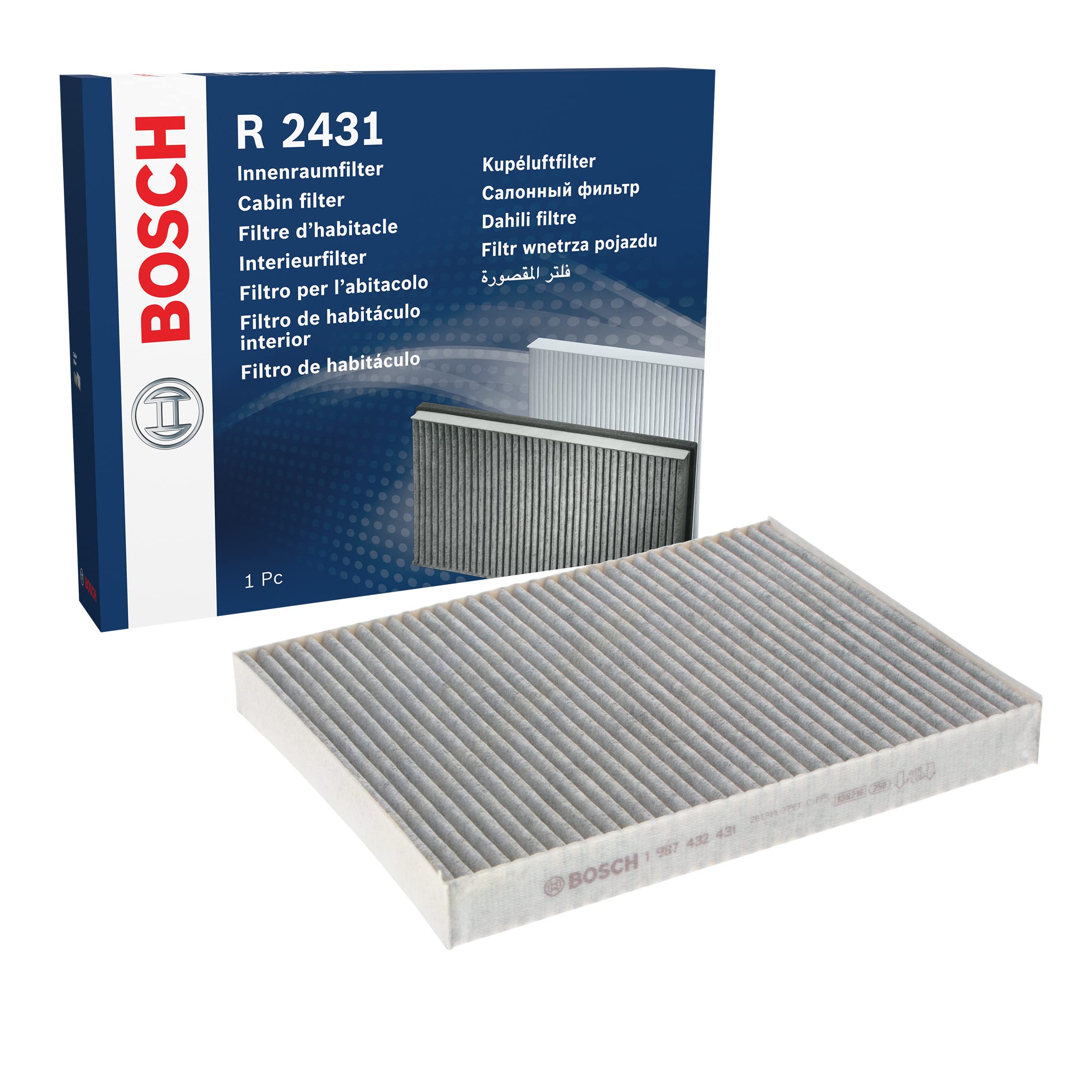 Bosch R2431 Activated Carbon Cabin Filter, Replacement Filter - Against Unpleasant Smells, Pollen and Dust for Cleaner Air Inside the Vehicle