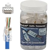 PETECHTOOL 100 Pack RJ45 CAT6A CAT6 Pass Through Connectors 23AWG Cables-End Bold UTP Ethernet 8P8C Gold Plated Modular Plug for Unshielded Twisted Pair Solid Wire Standard Cables