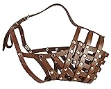 Secure Leather Mesh Basket Dog Muzzle #16 Brown