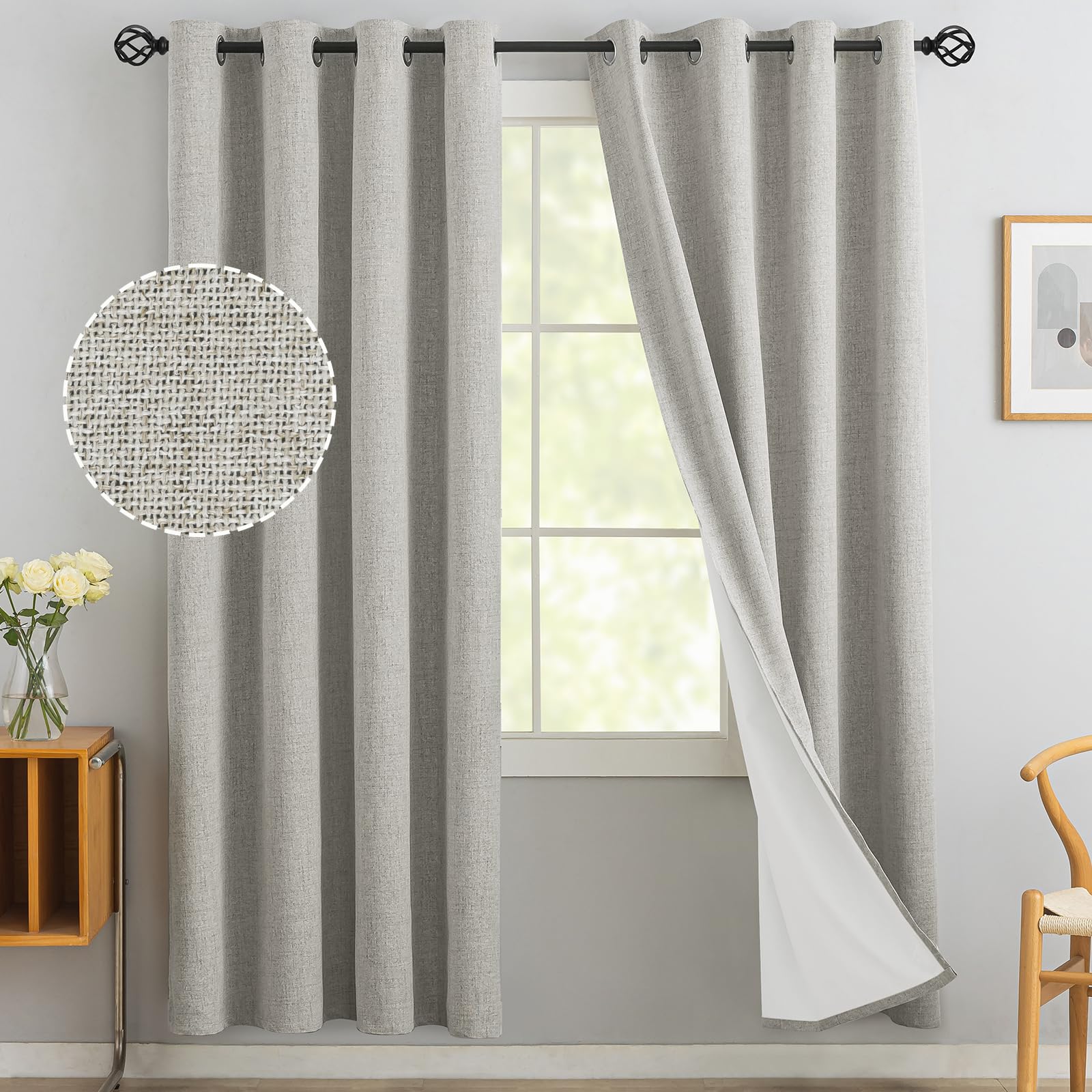 Yakamok Oatmeal Linen Curtains 100 Blackout 72 Inches Long,Room