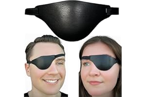 EXTRAORDINARY COMMISSARY Black Leather Eye Patch with Adjustable Band and Concave Design - Comfortable Medical Eye Patch for Left or Right Eye