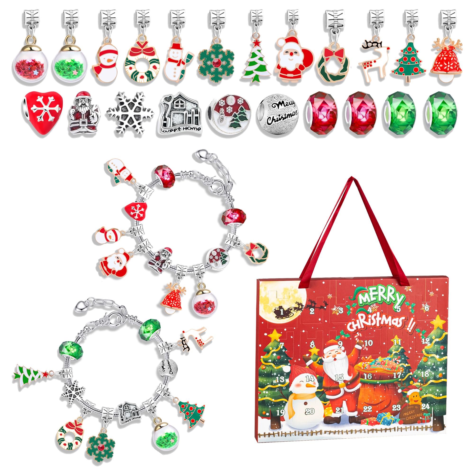 Christmas Advent Calendar 2025 Kids Girls Charm Bracelet Jewellery Advent Calendar 2025 Bracelet Making Kit, Christmas Countdown Calendar Jewellery Craft Kit Christmas Calendar Gifts for Girls Kids