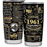 pinvgsbu 65th Birthday Gifts for Women Men, 1961 Birthday Tumbler 20oz, 65th Birthday Gift Ideas for Women Men, 65 Year Old Birthday Gifts, 1961 Birthday Stainless Steel Tumbler 20oz