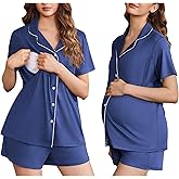 Ekouaer Women's Maternity Nursing Pajama Sets Button Down Postpartum Pajamas Short Sleeve Breastfeeding Clothes