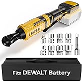 1/2 Inch Cordless Ratchet Wrench, for DEWALT 20V Max Battery, 88Ft-Lbs, 0-400RPM, Electric Ratchet Wrench Set with Variable Speed Trigger, Reinforced Head, R&F Switch, 7 Sockets, 1/2" to 3/8" Adapter