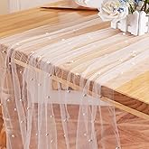 3pcs Cream Pearl Table Runner 120 Inch Long Boho Rustic Tulle Lace Table Runner for Baby Bridal Shower Wedding Arch for Spring Summer Pearl Table Cloth Decor