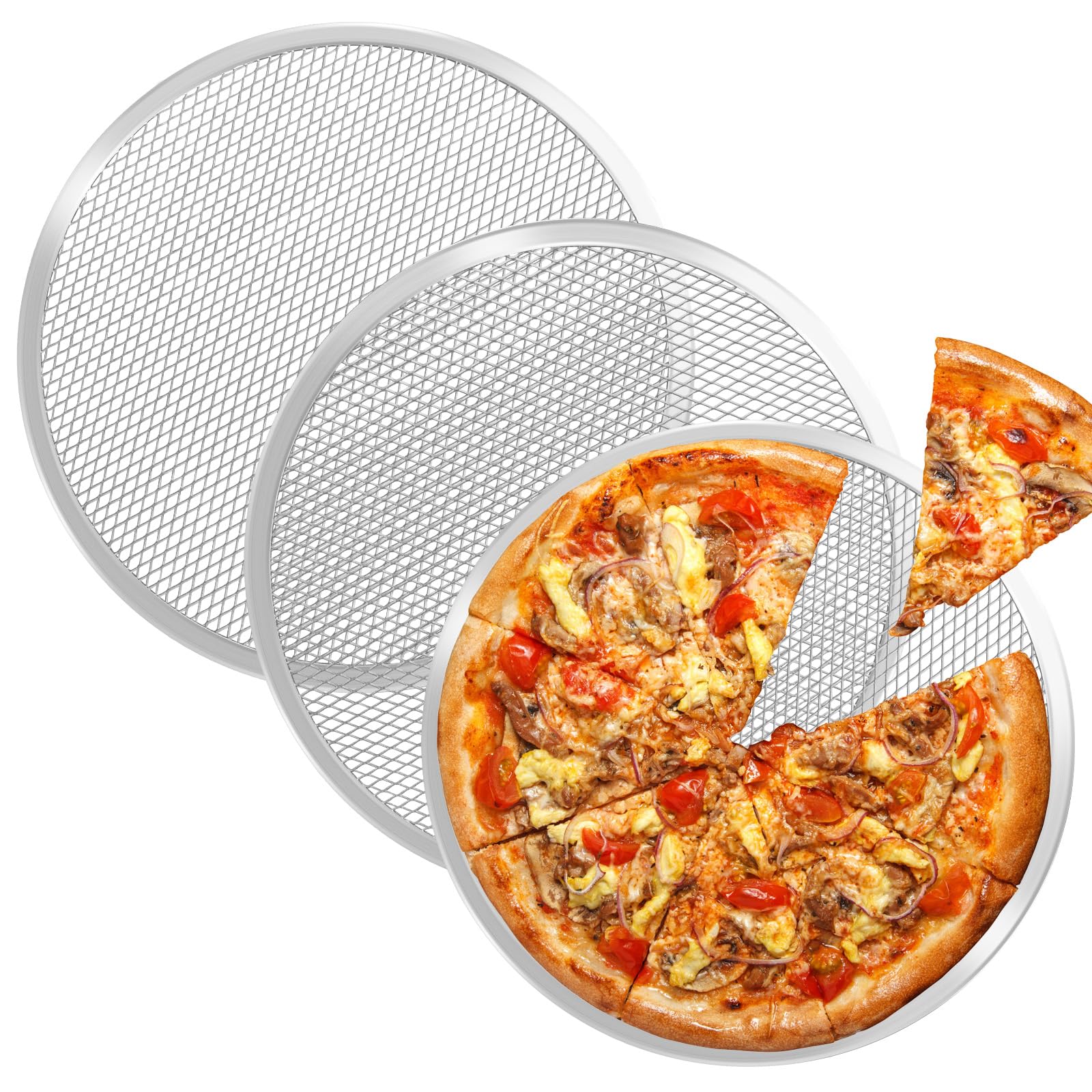 Suimlmta 3 Pack Pizza Tray 11 Inch Aluminum Pizza Pan Screen Round 27.9cm Pizza Mesh Baking Sheet Trays for Oven