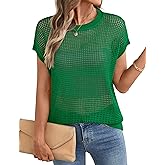 Ivicoer Women's Tops Crochet Sweater Cap Sleeve Hollow Out Pullover Shirt Lightweight Knit Sweater Summer Top Green S