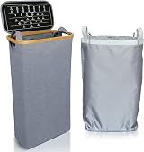 Nest Zest 60L Slim Laundry Basket with Lid Grey Bamboo Rim Oxford Fabric view 9