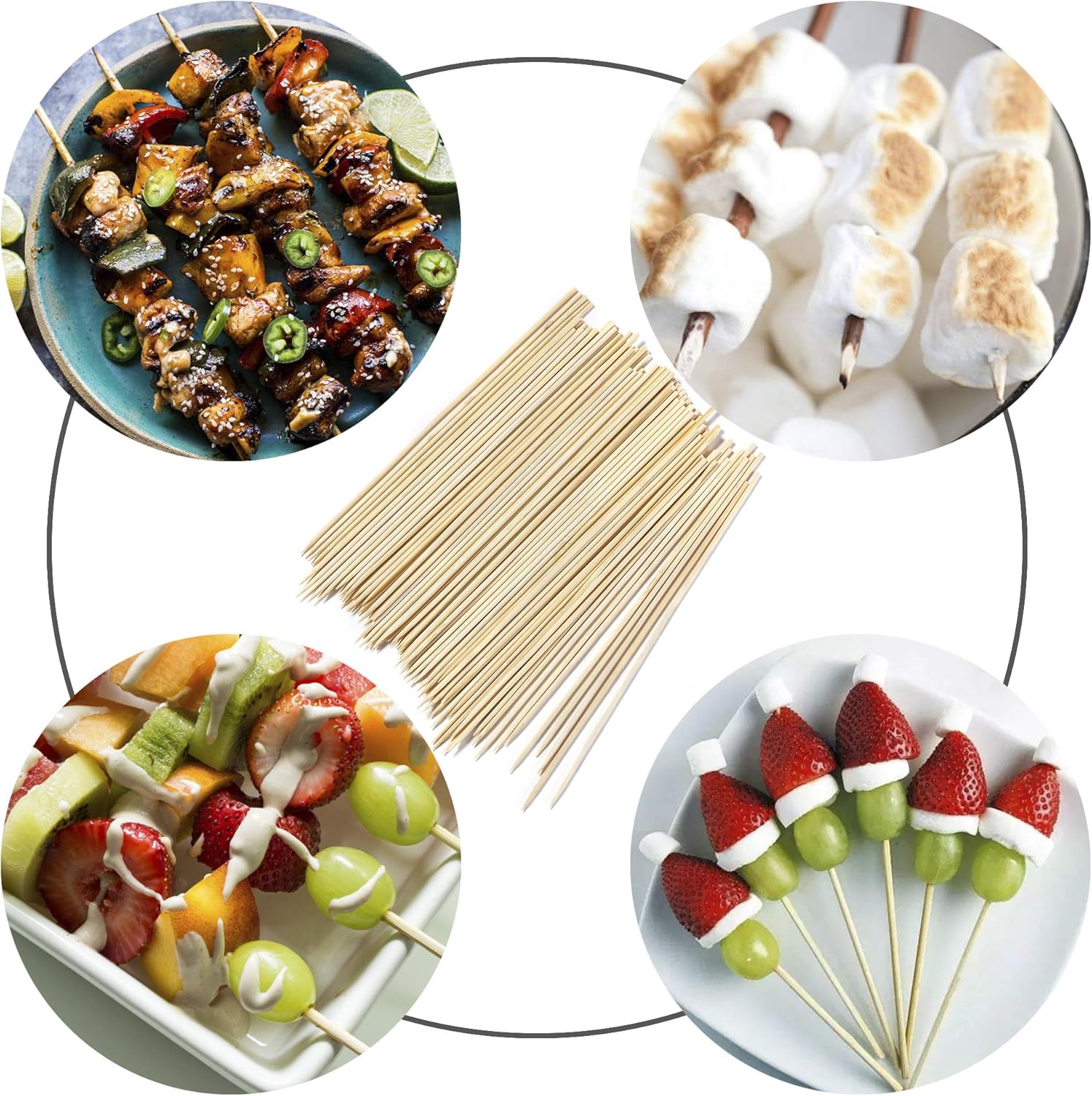 irisvito 16 Inch Natural Bamboo Skewers for Shish Kabob, BBQ Grill, Appetizer, Fruit, Corn, Chocolate Fountain, Cocktail More Food (Φ=4mm Pack of 100) : Garden & Outdoor