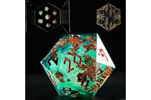 HEIMDALLR Liquid Core Dice Set with First Ever LED Display Case - 7-PC Hand-Painted Sharp Edge DND Dice Set with Gift Dice Box - Resin Dungeons and Dragons Dice Set (D&D Dice Set) (Fenrir's Shadow)