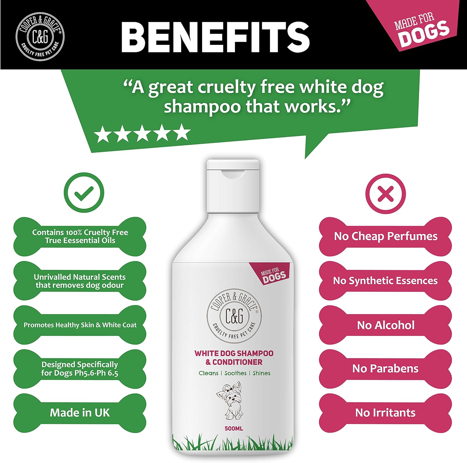White Dog Shampoo Conditioner 500ml with Herbal Violet for Urine Stain Removal and Itchy Sensitive Skin - Medicated Puppy Safe - Image 4