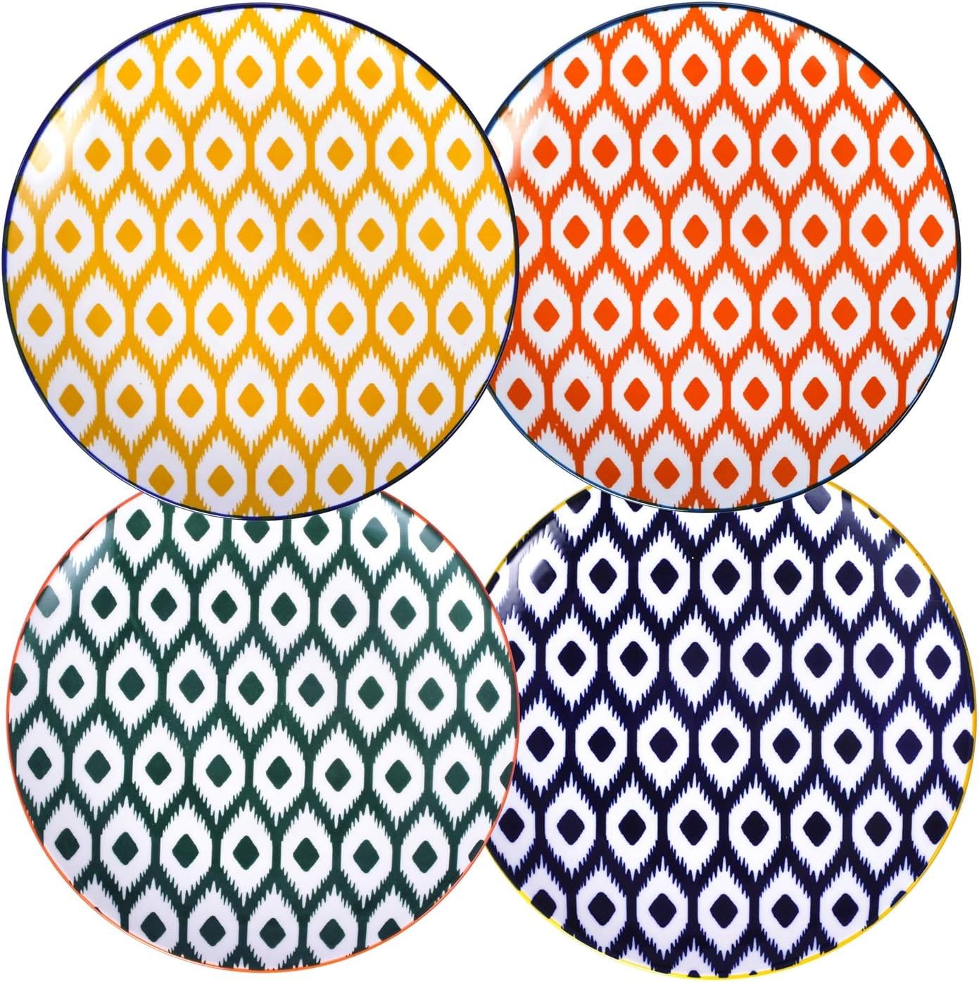 Miicol Large Side Plates Set of 4, Ceramic Salad Plates 22cm, Colorful Patterned Dessert Plate 8.5 Inch, Small Dinner Plate, Serving Dishes for Pasta, Snack, Fruit, Microwave & Dishwasher Safe