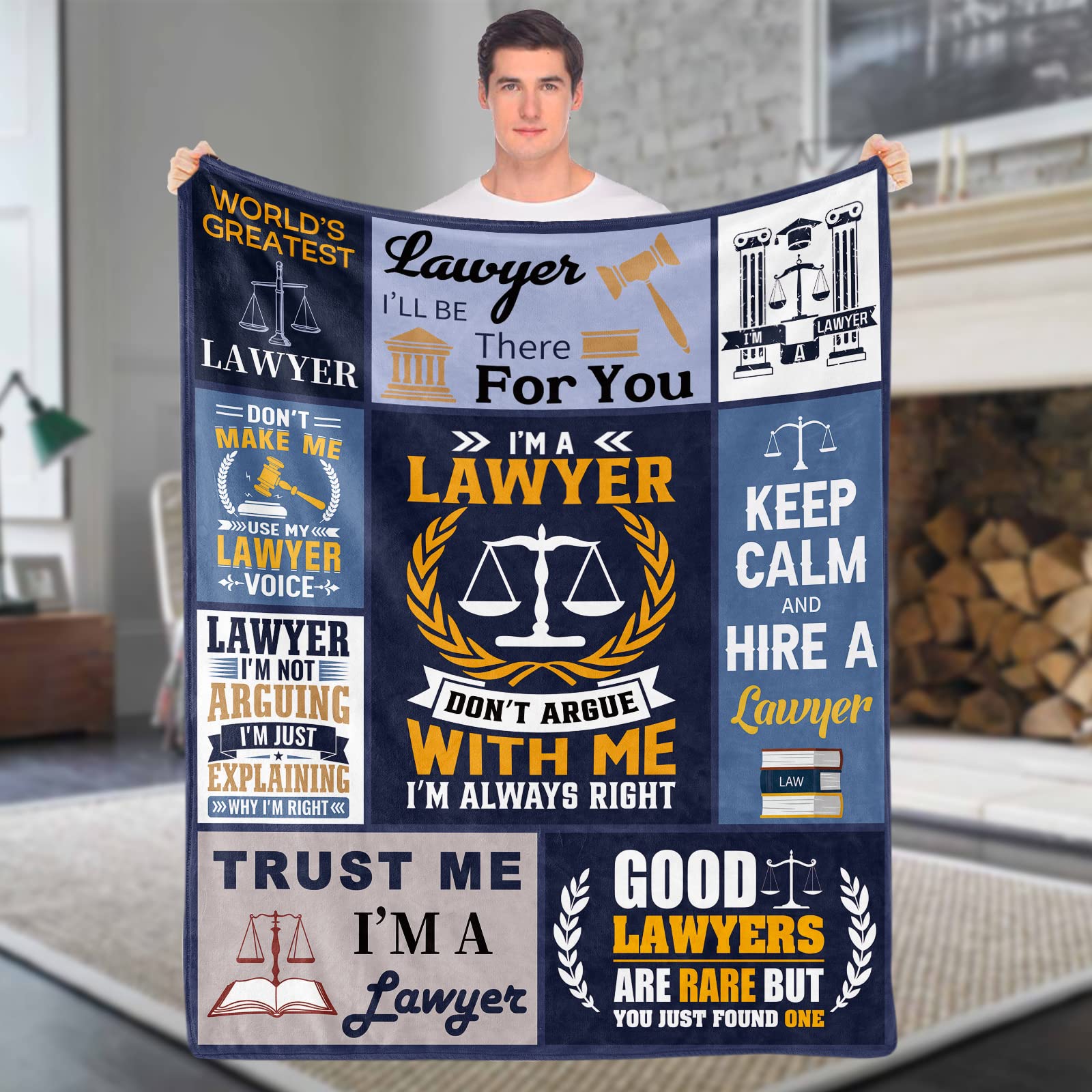 Domgoge Lawyer Gifts for Men Women, Soft Cozy Fleece Flannel Blanket Throw, Attorney At Law Gift Paralegal Students, Scales of Justice Ideas Legal School Graduation Retirement, 130x152 cm, blue