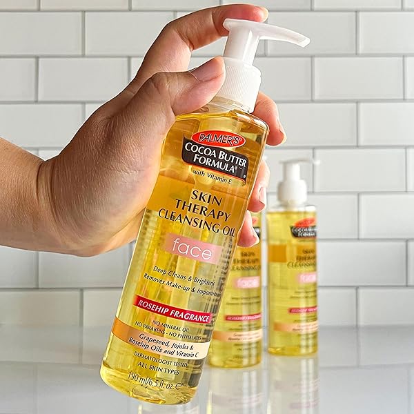 PALMER’S COCOA BUTTER FORMULA SKIN THERAPY CLEANSING OIL, GENTLE MAKEUP REMOVER WITH ROSEHIP OIL AND VITAMIN C, 6.5 OUNCE