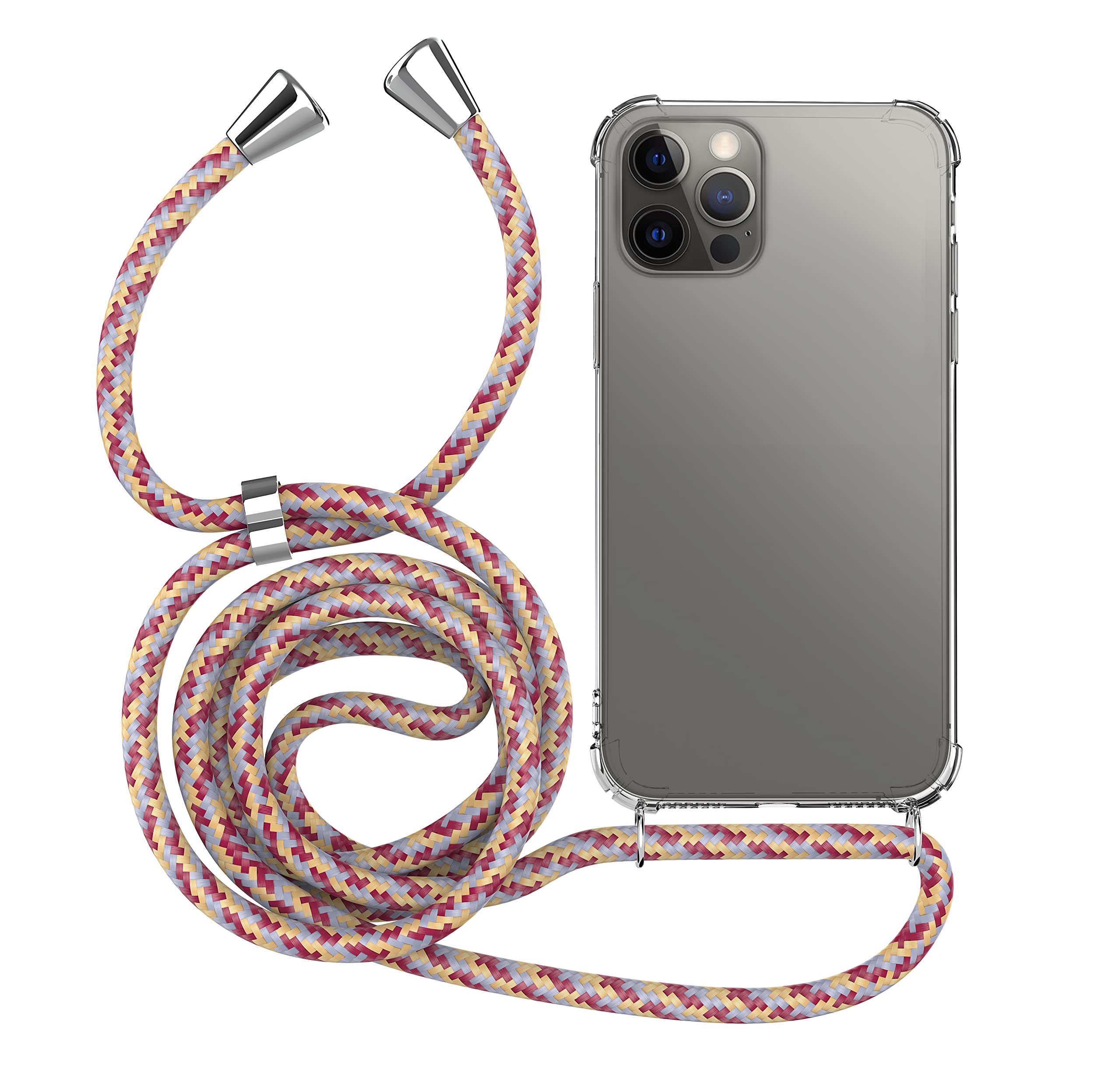 MyGadget Strap Case for Apple iPhone 12 Pro Max - Crossbody Phone Cover - TPU Silicone Case with Neck Holder - Cord Lanyard Carrier with Rope in Pink
