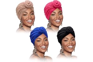 SATINIOR 4 Pieces African Headwrap Turban for Black Women Hair Bonnet Hair Wrap Head Scarf Headwrap Hat