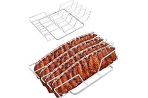 RTT Rib Rack for Smoking – Foldable Extra Long Stainless Steel Rib Holder for 4 Ribs Upright – Fits 18" Smoker, Weber, Kamado, Traeger – BBQ Grill Accessories for Men & Meat Lovers