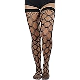 ToBeInStyle Women’s Multi-Strand Large Diamond Fence Net Thigh High Stockings