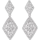 BriLove Gorgeous Sparkly Full Rhinestone Prismatic Statement Dangle Drop Earrings for Women Wedding Bridal Party Prom Jewelry Accessories