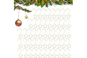QIHOMPIB 50 PCS Gold Ornament Hooks(2 Inch) for Christmas Tree Home Party Decorations Metal Star Ornament Hangers Anchors Xmas Stocking Small Ornaments Ball Bulb Hangings Hooks Pins Clips Decor Indoor Outdoor