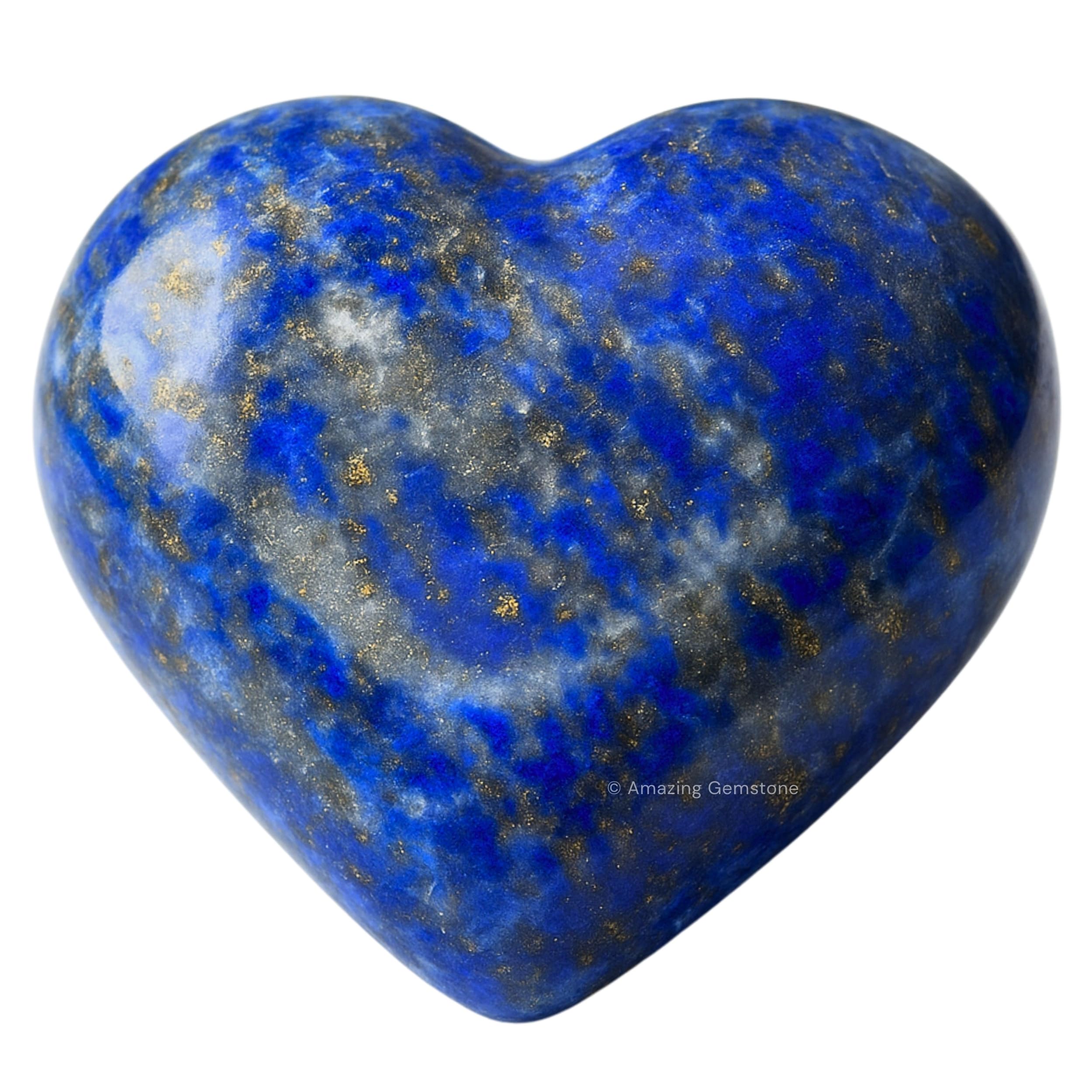 Lapis Lazuli Crystal Heart Palm Stone - Pocket Massage Worry Stone for Natural Body Chakra Balancing, Reiki Healing and Crystal Grid