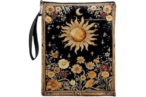 YOU FOUND ME Mystic Sun and Moon Tarot Book Cover, Waterproof Book Sleeve with Zippered Front Pocket Retro Flowers Book Pouch for Book Lovers, Christmas, Birthday, Graduation Gifts (Flower&Moon, Large)