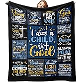 Zzkol Christian Gifts for Men Flannel Throw Blanket, Religious Inspirational I Am a Child of God Birthday Christmas Faith Gift Ideas, Bible Verse Soft Blankets Present for Boys Son Brother Dad 50"x60"
