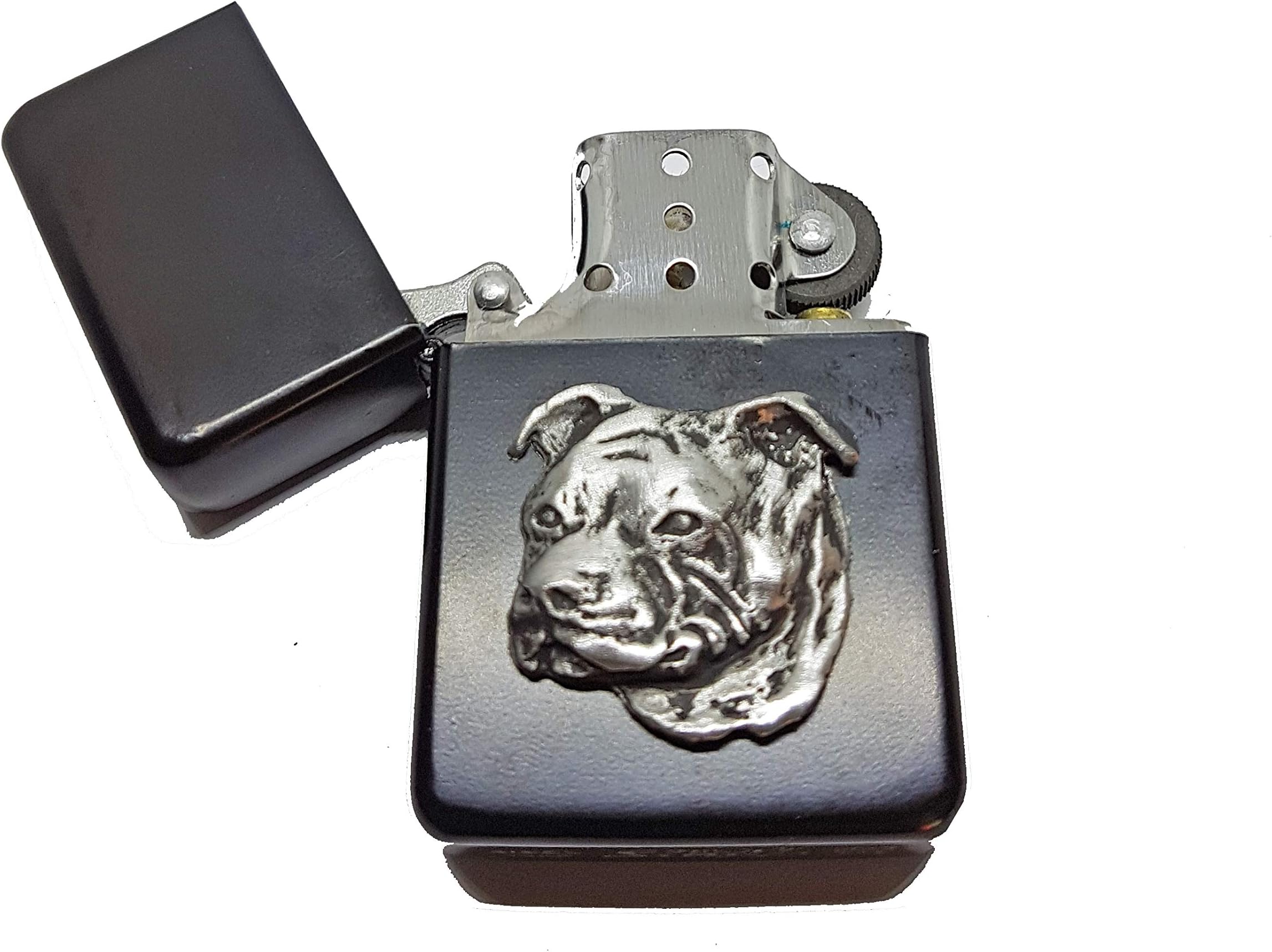 Stoneys BadgesStaffordshire Bull Terrier Petrol Lighter in Pouch Staffy Head English Pewter Emblem