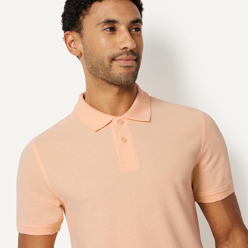 Polo de Algodão Piqué Slim Fit Masculino, Pêssego Pálido, M