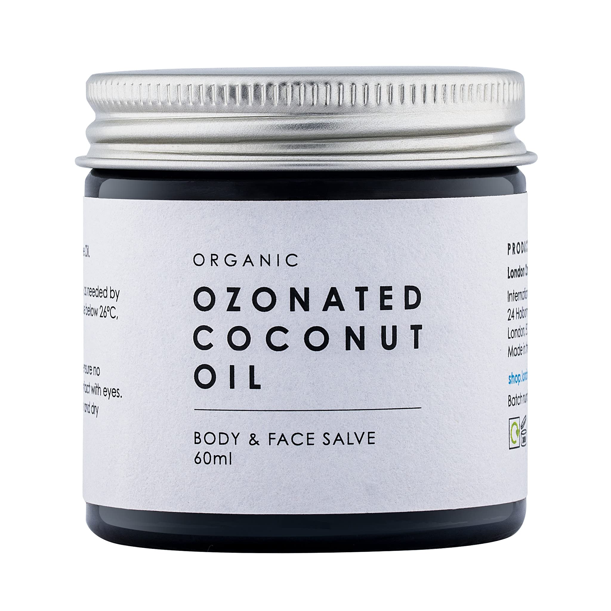 Organic Virgin Ozonated Coconut Oil - Ozone Skin Rejuvenation - Hypoallergenic Moisturizer for Sensitive Skin - Gentle Aroma - Anti-Fungal, Anti-Bacterial, Anti-Viral Body & Face Oil, 60ml