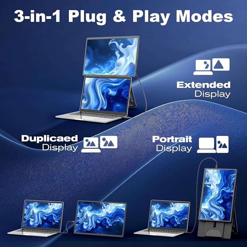 Écran Portable pour Ordinateur Portable, 16" FHD IPS, USB‑C HDMI Plug & Play, Compatible Mac Windows Chrome pour Ordinateur 13‑17"