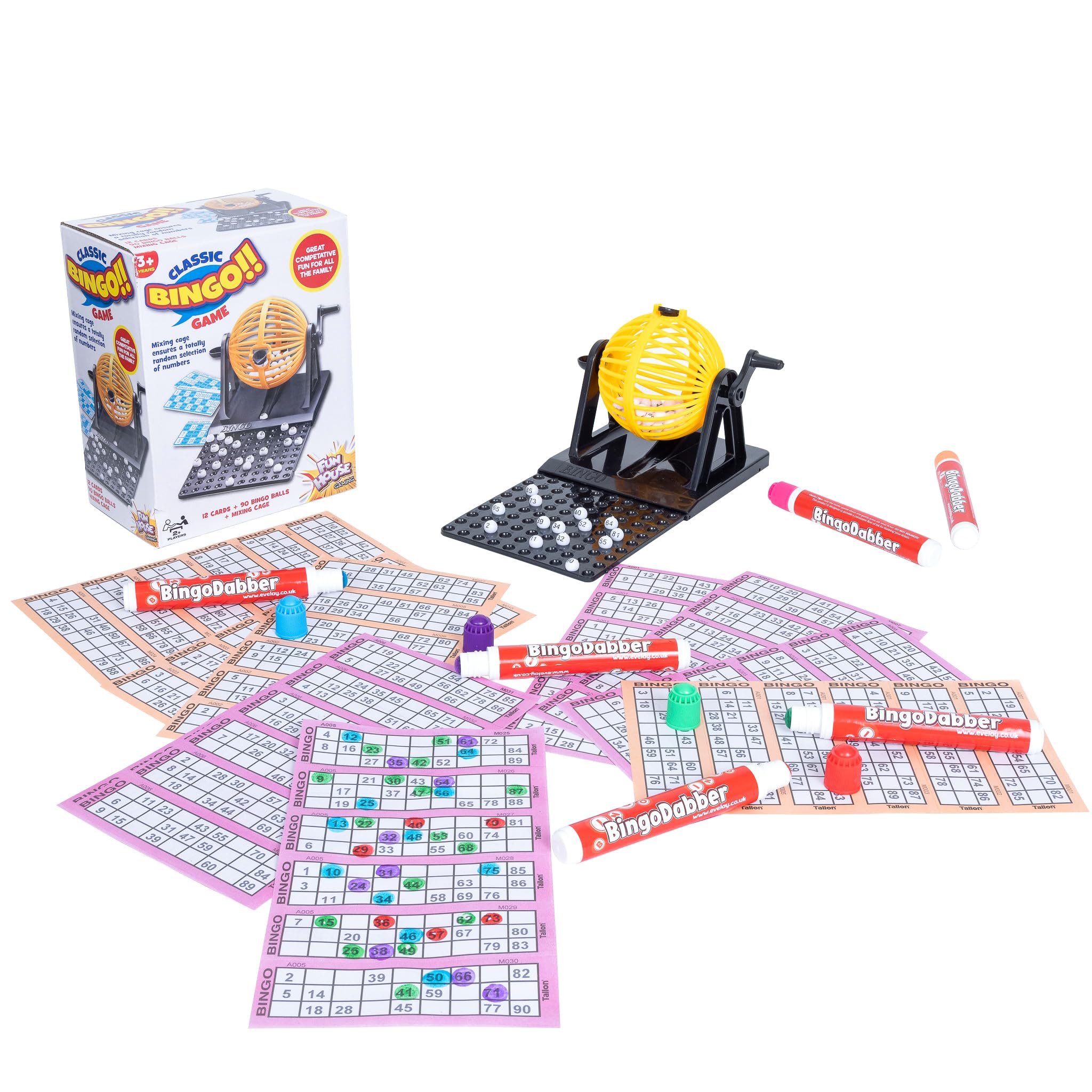 evelay Family Bingo Set 6 Colourful Dabbers, 200 Sheets of Tickets Bingo Machine Balls