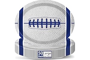 Qyeahkj 50Pcs Football Oval Paper Plates Large 11” Disposable Cowboys Party Decorations Sport Theme Party Dish Supplies Favor for Football Team Fans Tableware Set