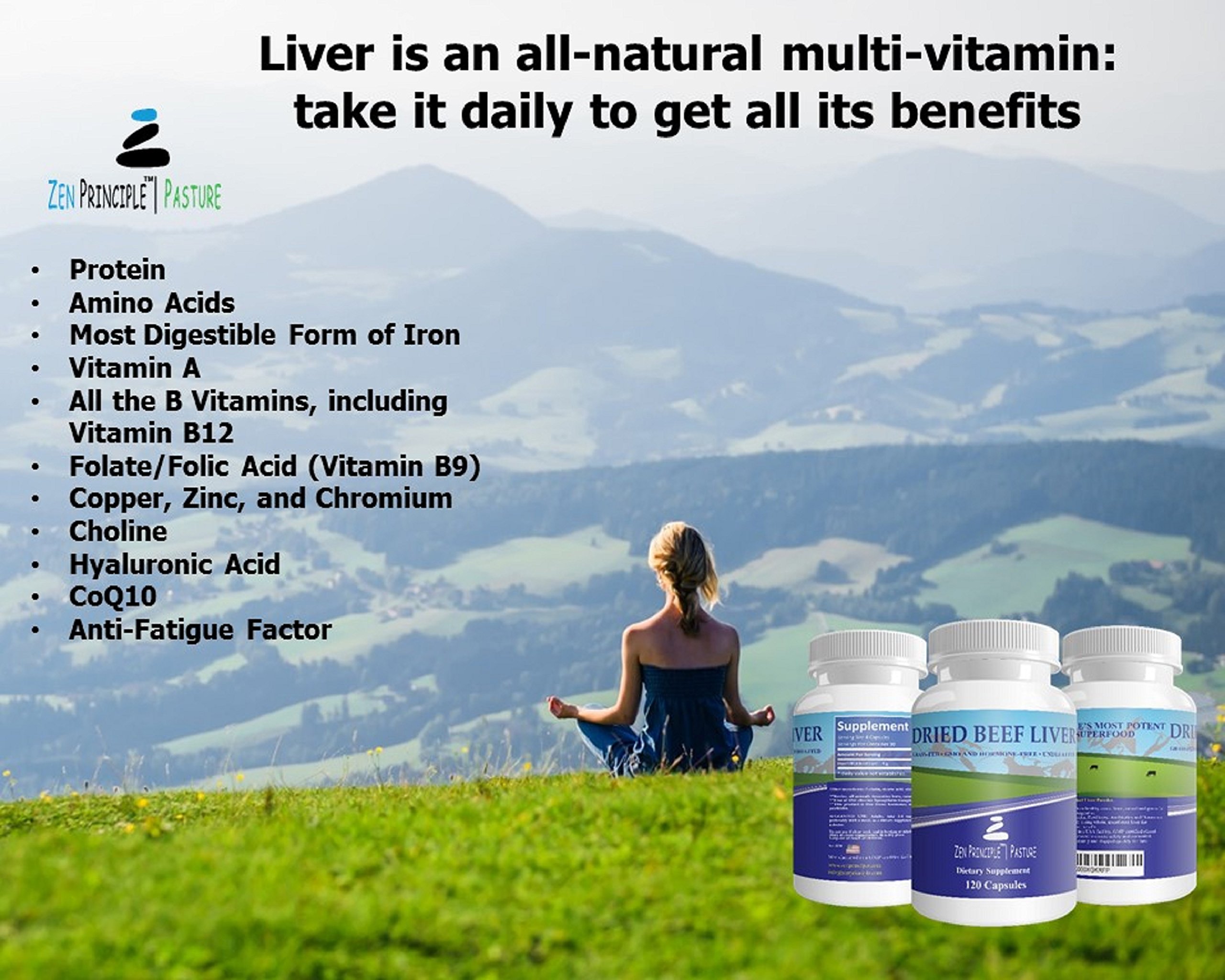 Ultra-Pure Desiccated Beef Liver, Grass-Fed, Pasture-Raised Cows. No Hormones or GMO. Natural Energy and Workout Boost from Iron, Amino Acids, Protein and Vitamins. 120 Capsules 750 Mg.