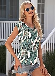 AUSELILY Womens Cap Sleeve T-Shirt Casual Loose Fit