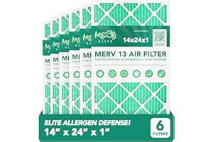 14x24x1 Air Filter (6-PACK) | MERV 13 | MOAJ Elite Bacterial & Viral Defense | BASED IN USA | Pleated Replacement Air Filters for AC & Furnace Applications | Actual Dimensions: 13.70” x 23.70” x 0.75”