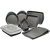Rachael Ray Nonstick Bakeware Set with Grips includes Nonstick Bread Pan, Baking Pans, Cookie Sheet, Baking Sheet and Cake Pa