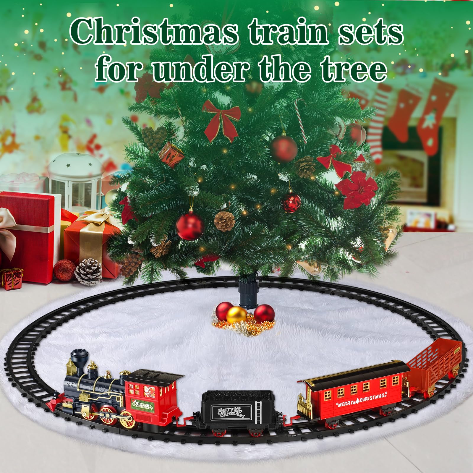 OleFun Train Set, Electric Train with Water Steam, Sounds & Lights, Model Christmas Train Set for Under The Tree, Railway Kit Gifts for 3, 4, 5, 6, 7, 8+ Year Old Boys & Girls