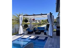 PURPLE LEAF 10' x 13' Outdoor Retractable Pergola Aluminum with Patio Sun Shade Canopy DIY Modern Heavy-Duty Brown Shelter for Garden Yard Pavilion Grape Trellis Porch, White