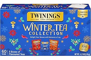 Twinings Winter Tea Collection, Limited Edition Holiday Gift Box, 20 Count (Pack of 3), Includes Christmas Tea, Winter Spice, and Gingerbread Joy, Enjoy Hot or Iced, 60 Teabags