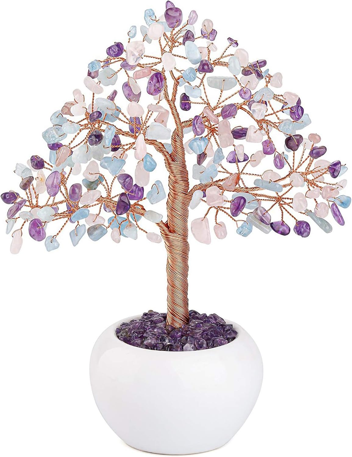 CrystalTears Amethyst Rose Quartz Aquamarine Crystal Money Tree Feng Shui Mixed Natural Healing Crystal Gemstone Bonsai Tree for Home Office Decor Good Luck