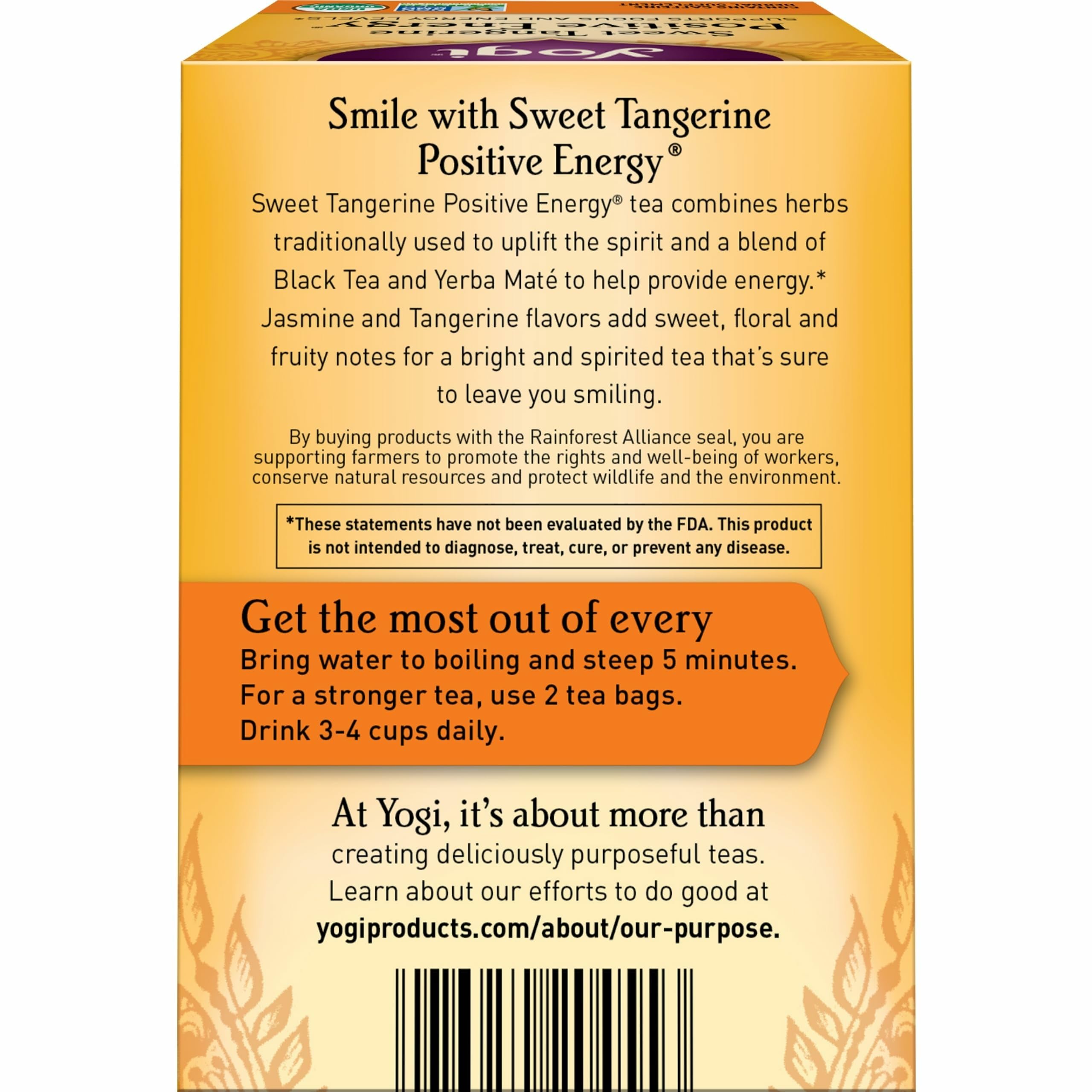 Yogi Sweet Tangerine Positive Energy Tea - 16 Tea Bags per Pack (6 Packs) - Organic Tangerine Energy Tea - Includes Black Tea Leaf, Yerba Mate Leaf, Ashwagandha Root & More
