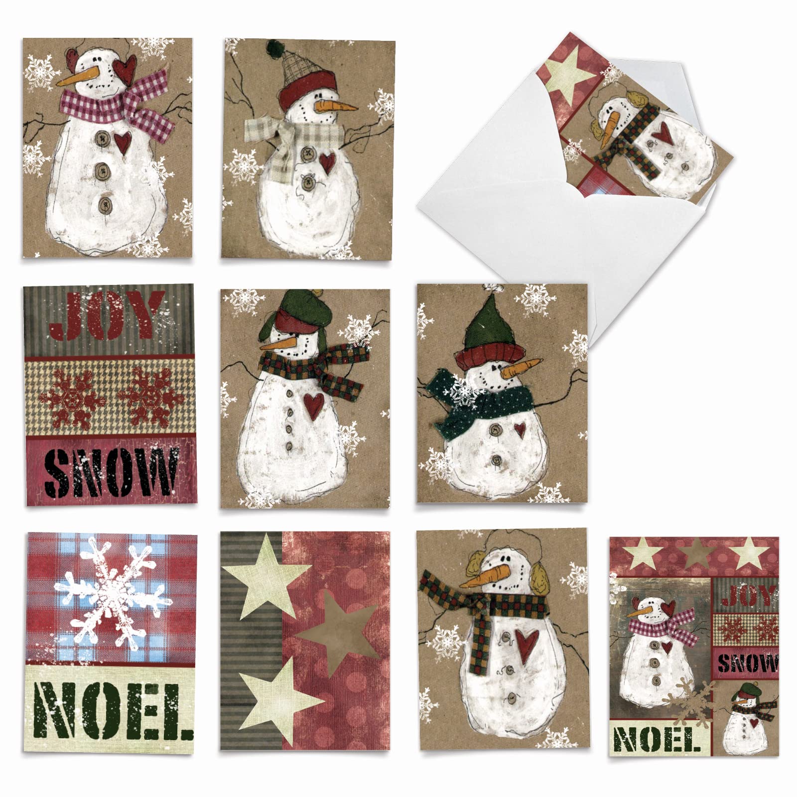 M6040sl Snow Folks: 10 Assorted Blank Christmas Note Cards Featuring Snowman And Winter Themes Rendered In A Folk-Art Style, w/White Envelopes. by The Best Card Company