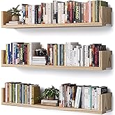 VMROF Wall Bookshelf, Set of 3, 36 Inches U Shaped Wall Shelves, Long Deep Floating Shelves, Large Floating Book Shelves - Wo