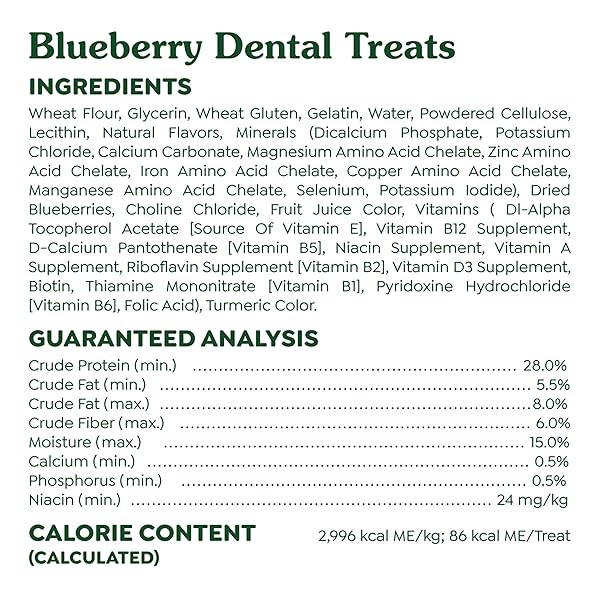 GREENIES VETERINARIAN-RECOMMENDED NATURAL DENTAL DOG TREATS, DENTAL CHEWS FOR DOGS, REGULAR SIZE, BLUEBERRY FLAVOR, 12 OZ. PACK, 12 COUNT