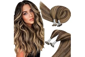 Sunny Hair Flat Tips Hair Extensions Medium Brown Highlight Caramel Blonde Flat Tip Hair Extensions Human Hair Brown Flat Tip Keratin Hair Extensions Hot Fusion Flat Tip Extensions 50g/50s 14inch