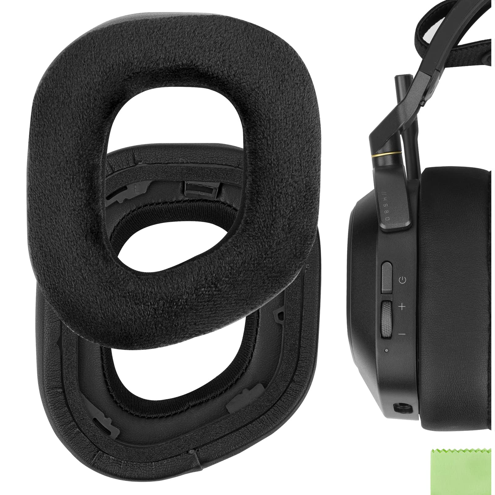 Geekria Comfort Hybrid Velour Replacement Ear Pads for Corsair HS80 Max/ HS80 USB Wired/ HS80 RGB Wireless Gaming Headphones Ear Cushions, Repair Parts (Black)